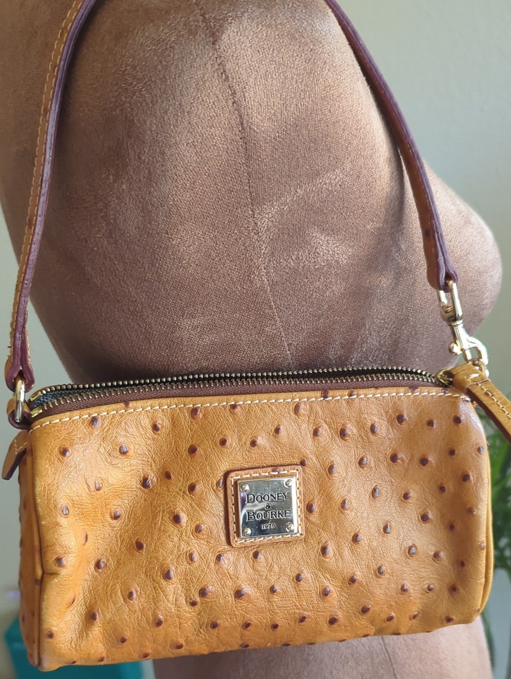 Dooney & Bourke Distressed Tan Ostrich-Texture Leather Crossbody